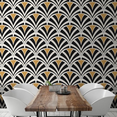 Μοτίβο με μαύρα & χρυσά σχήματα, Line Art, Ταπετσαρίες Τοίχου, 100 x 104 εκ.